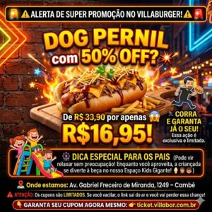 Dog Pernil com 50% OFF no Villa Burger de Segunda e Sábado